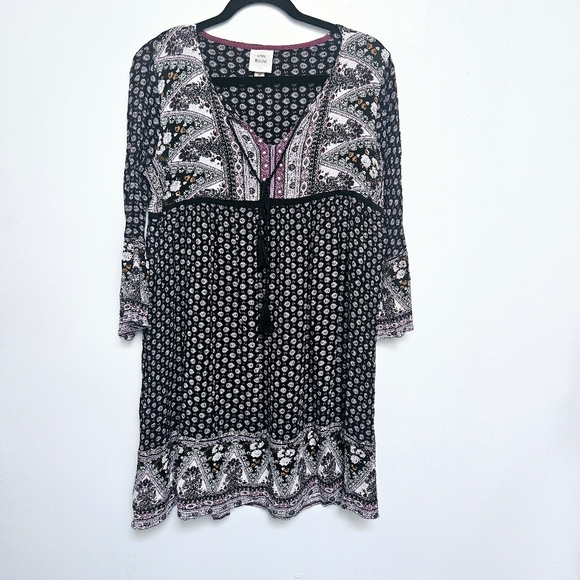 Knox Rose Paisley & Batic Print Flowy Quater Sleeve Midi sz M Tunic Dress - Picture 1 of 11